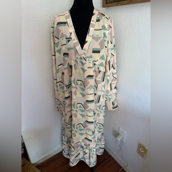 silk & salt Dresses & Skirts - Silk & Salt Long Sleeve Geometric Print Maxi Dress Kaftan - Size Large NWT